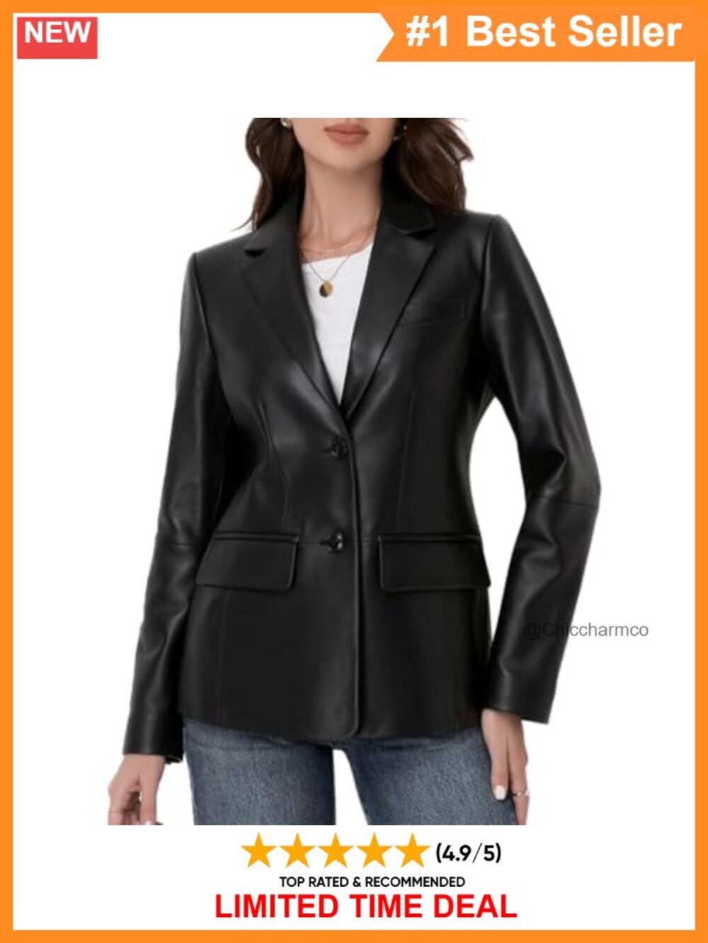Lambskin Leather Blazer Jacket Button Front Notch Lapel Womens
